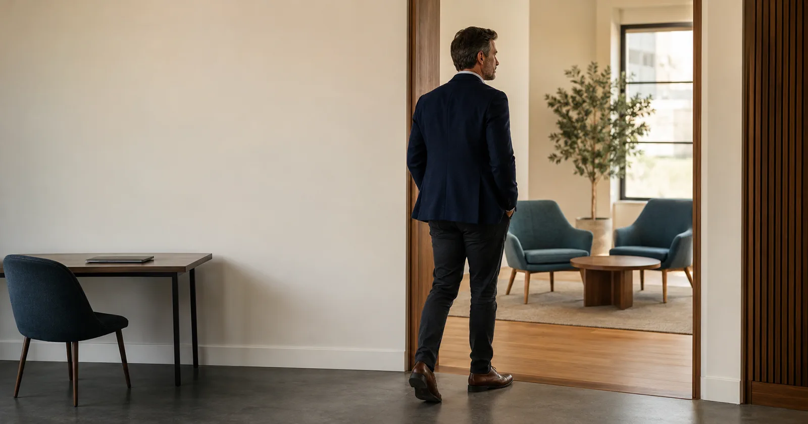 A professional leaving a testing room and entering a coaching space